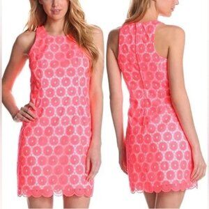 Lilly Pulitzer Pearl Sheath Dress Fluorescent‎ Fiesta Pink Pinwheel Organza 2